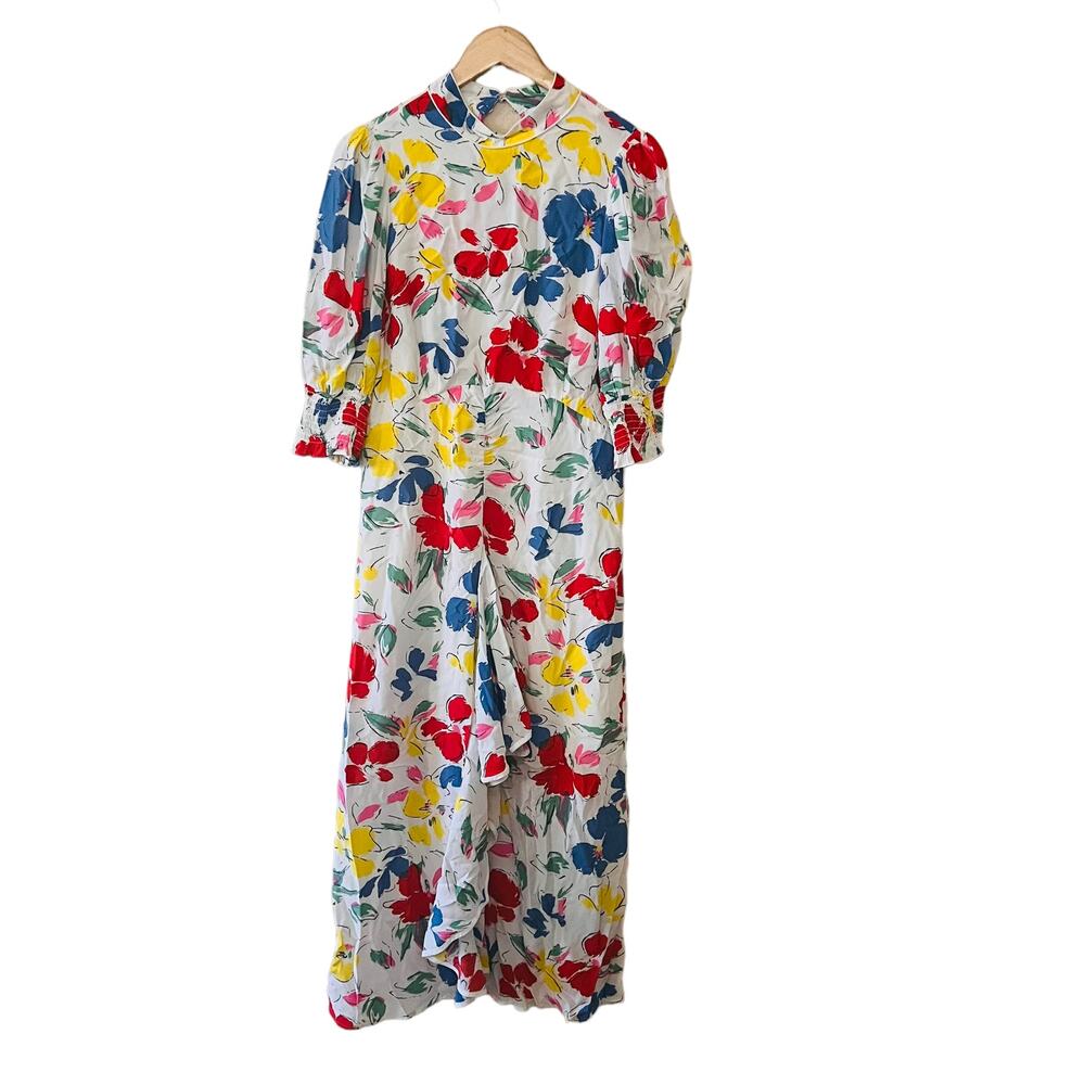 Rixo Target Abstract Floral Mock Neck Ruffle Midi Dress Size 8 Multicolored - Picture 2 of 11